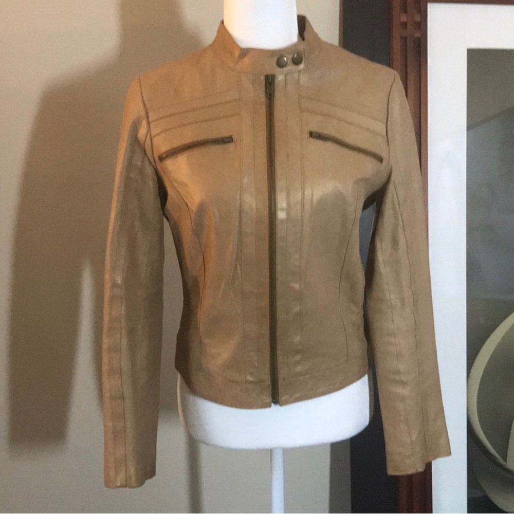 Arden B. Leather Moto Biker Jacket Tan / Bronze